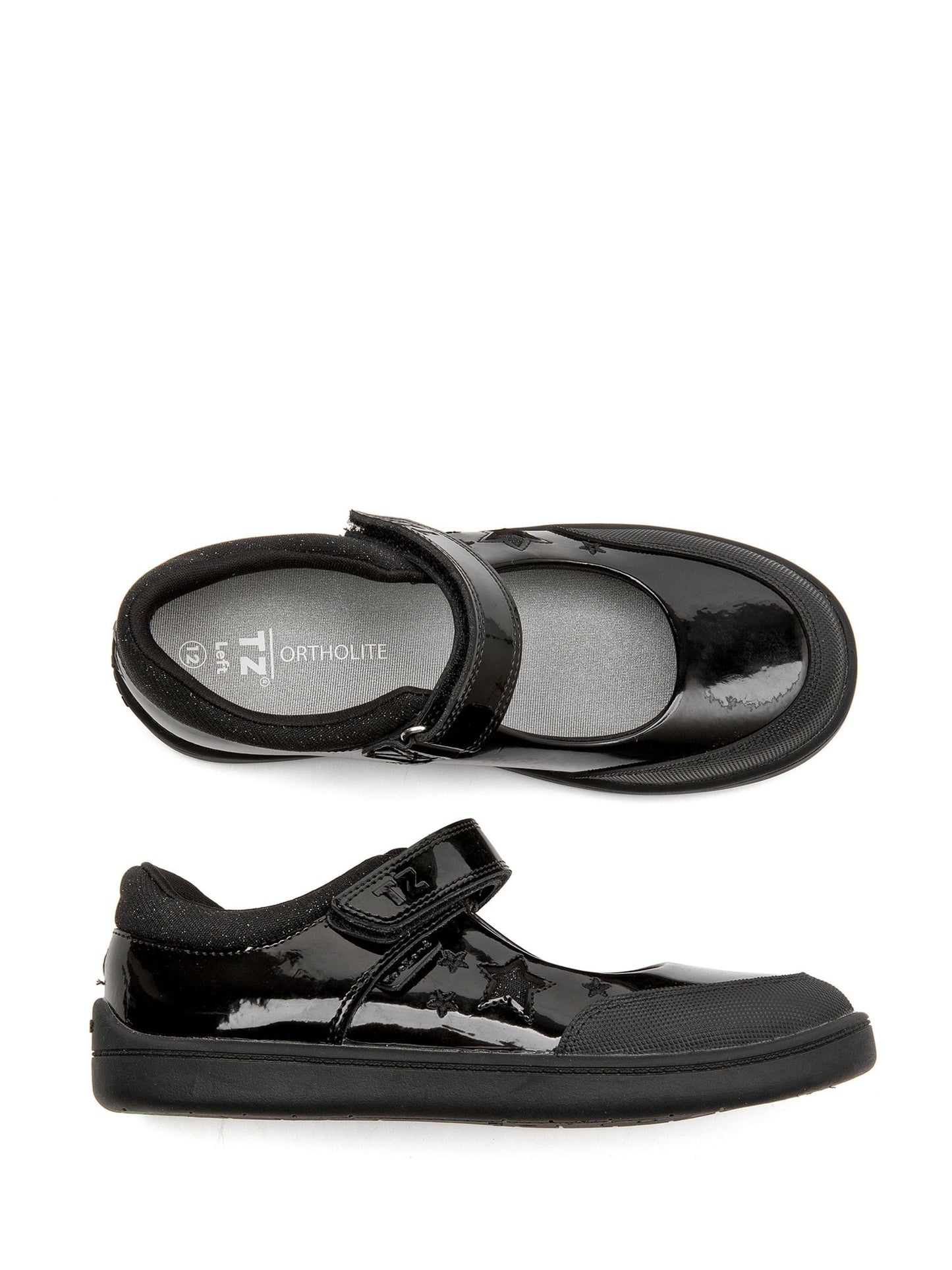 Toezone Black Zola Rubber Patent Leather Star Rip Tape School Shoes image 5