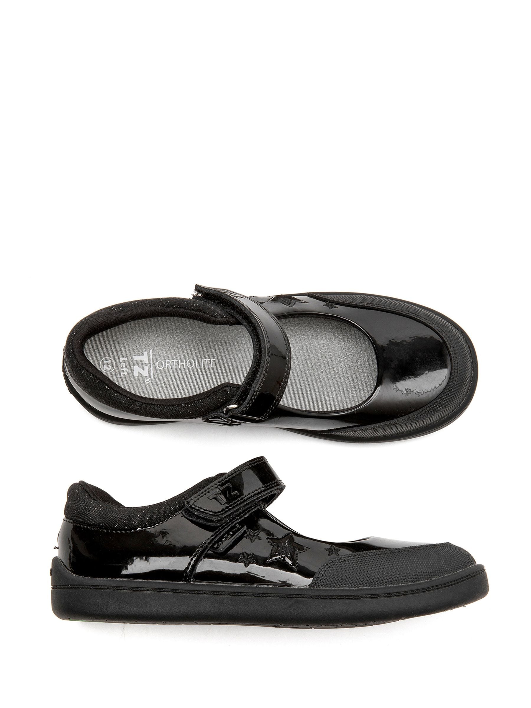 Toezone Black Zola Rubber Patent Leather Star Rip Tape School Shoes image 5