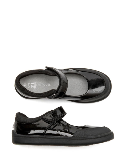 Toezone Black Zola Rubber Patent Leather Star Rip Tape School Shoes image 5
