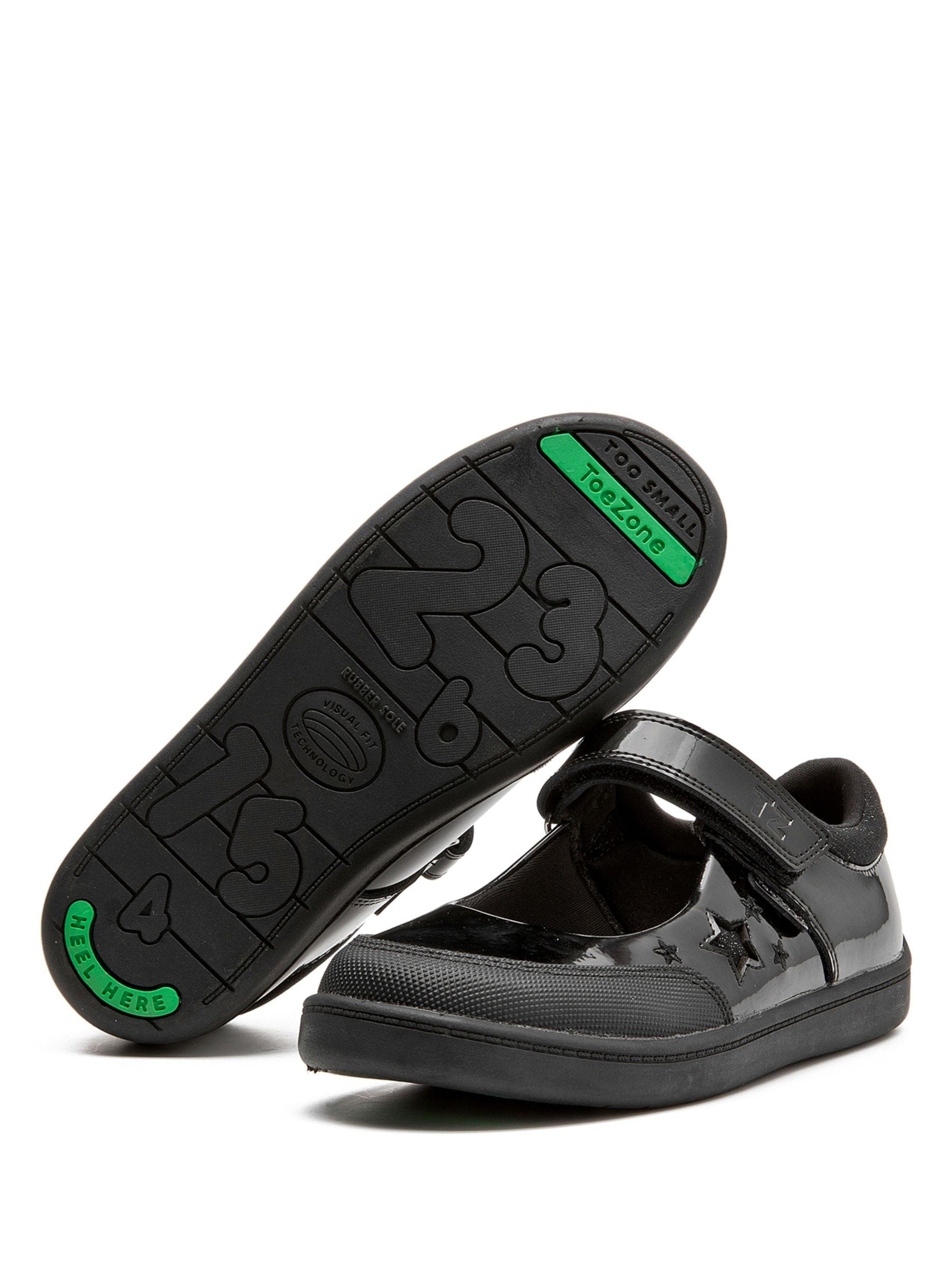 Toezone Black Zola Rubber Patent Leather Star Rip Tape School Shoes image 6