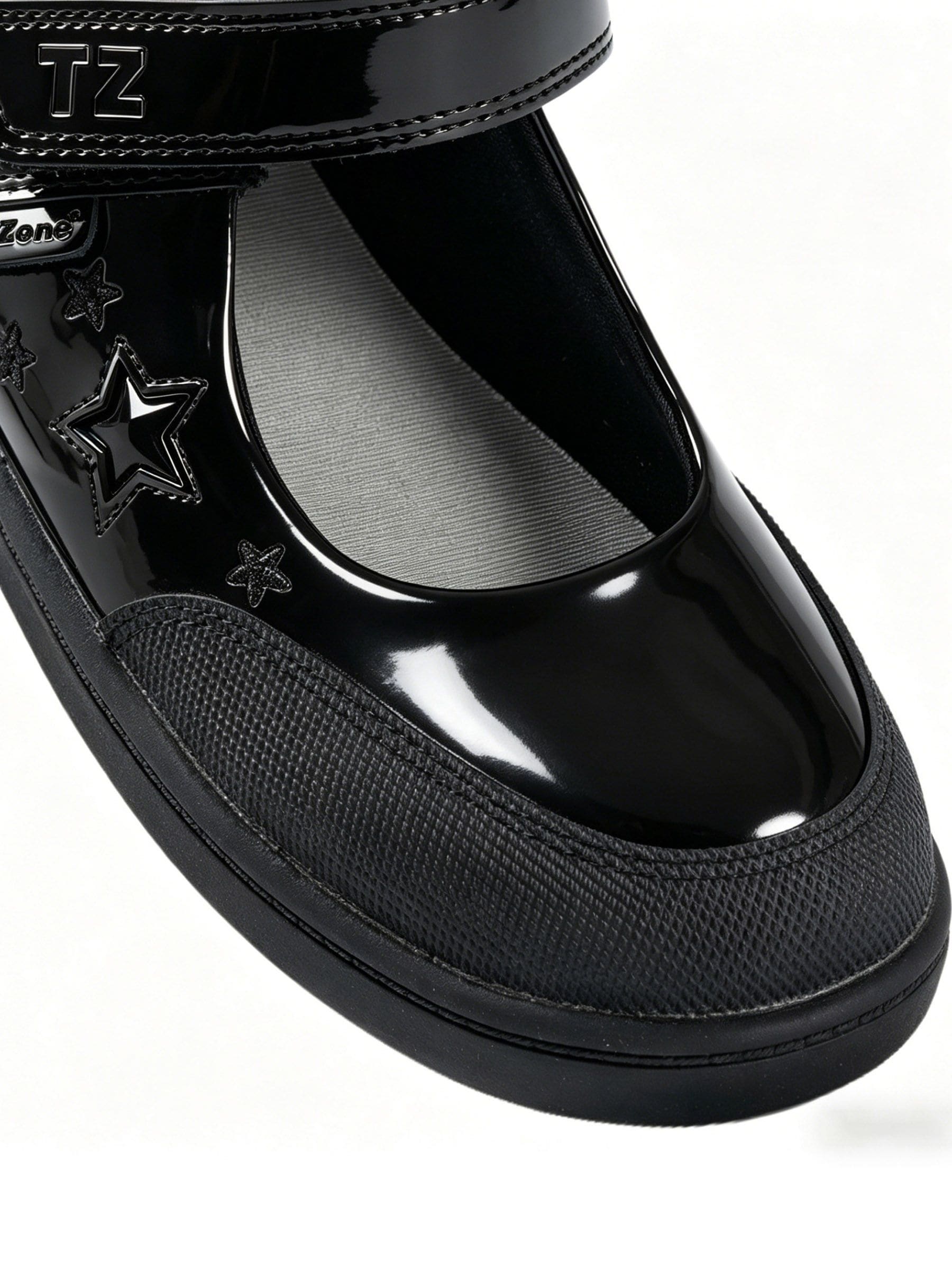 Toezone Black Zola Rubber Patent Leather Star Rip Tape School Shoes image 8