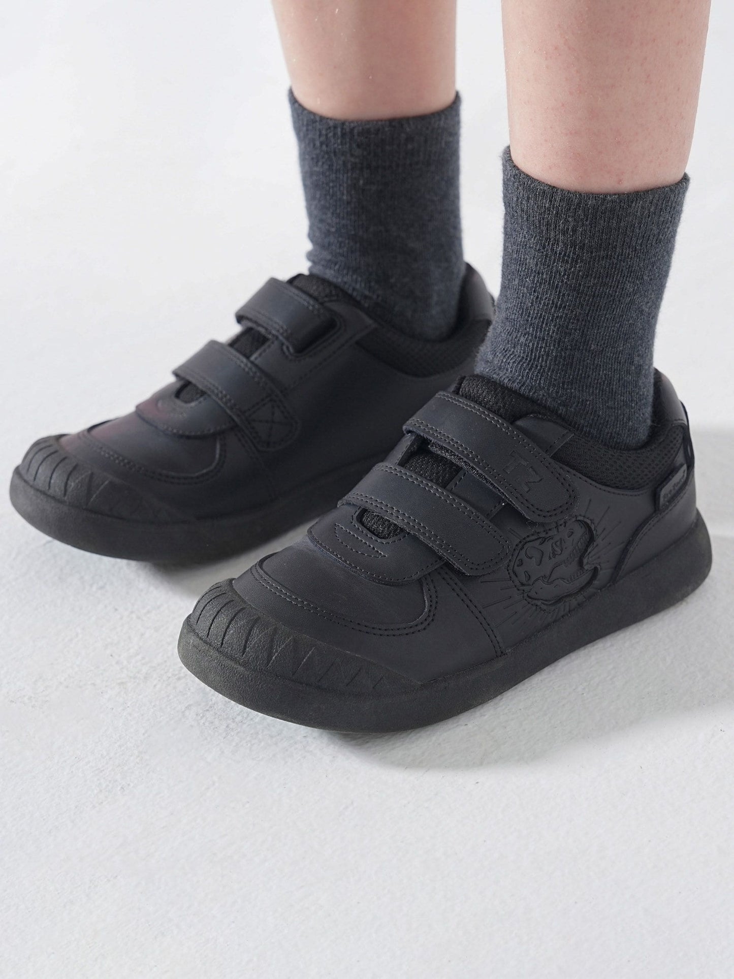 Toezone Black Noah Black Rip Tape Dinosaur Character School Shoes image 1