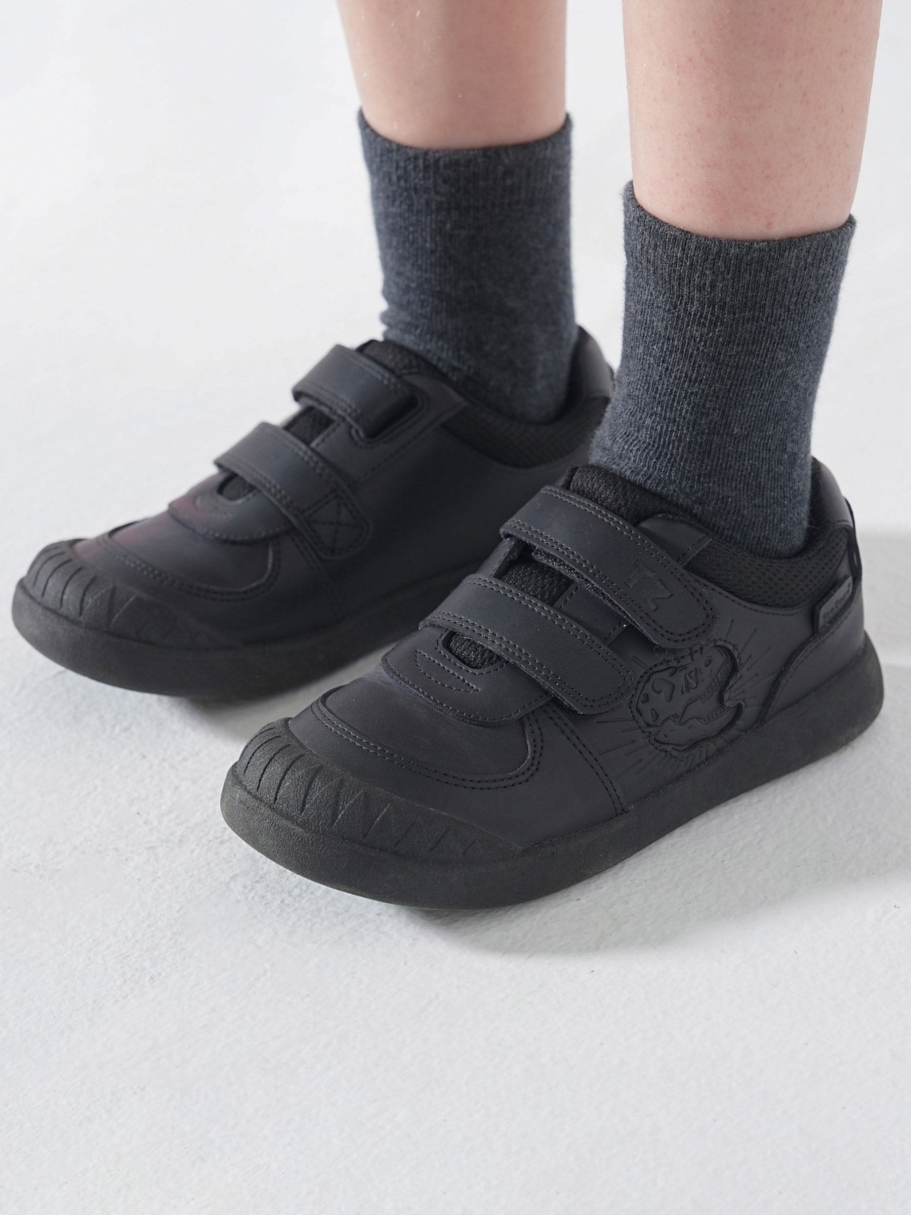 Toezone Black Noah Black Rip Tape Dinosaur Character School Shoes image 1