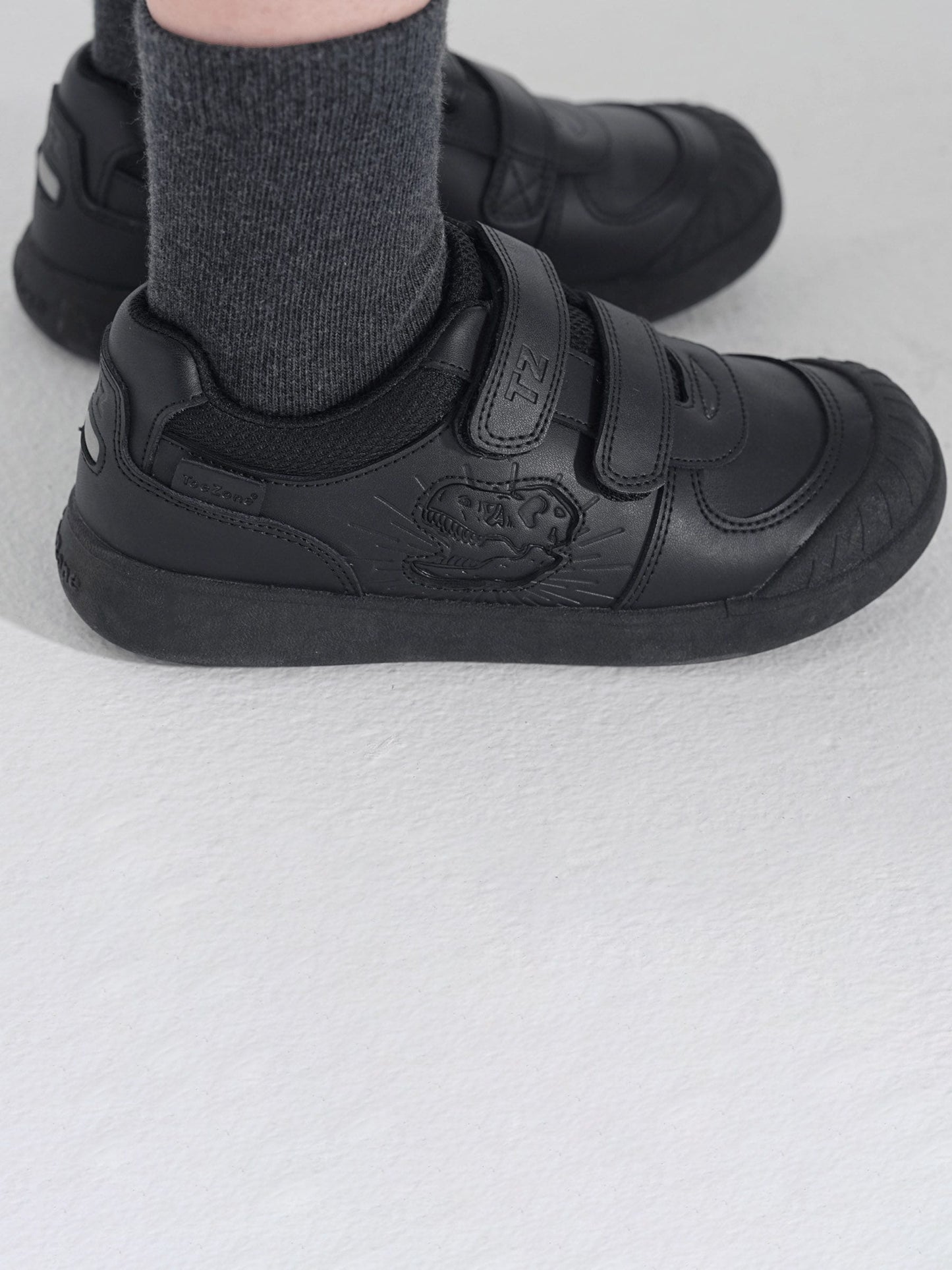 Toezone Black Noah Black Rip Tape Dinosaur Character School Shoes image 2