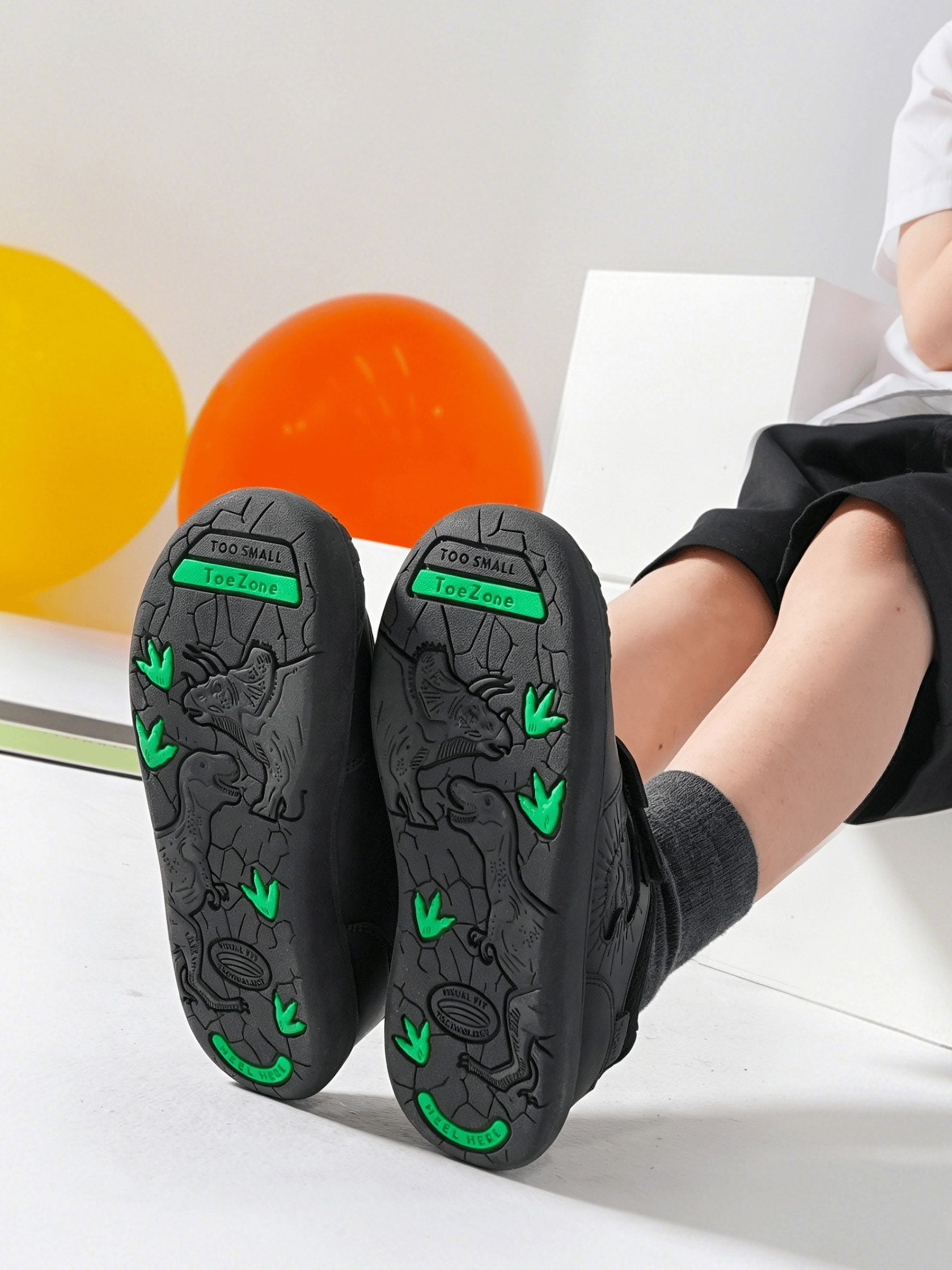 Toezone Black Noah Black Rip Tape Dinosaur Character School Shoes image 3