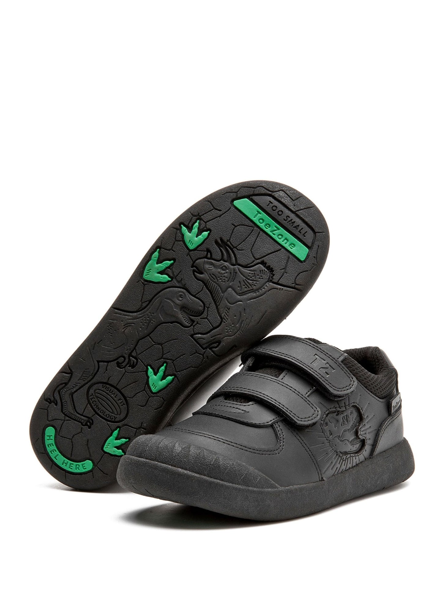 Toezone Black Noah Black Rip Tape Dinosaur Character School Shoes image 7