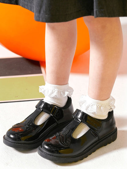 Toezone Black Matilda Patent Leather Unicorn Rip Tape School Shoes image 2