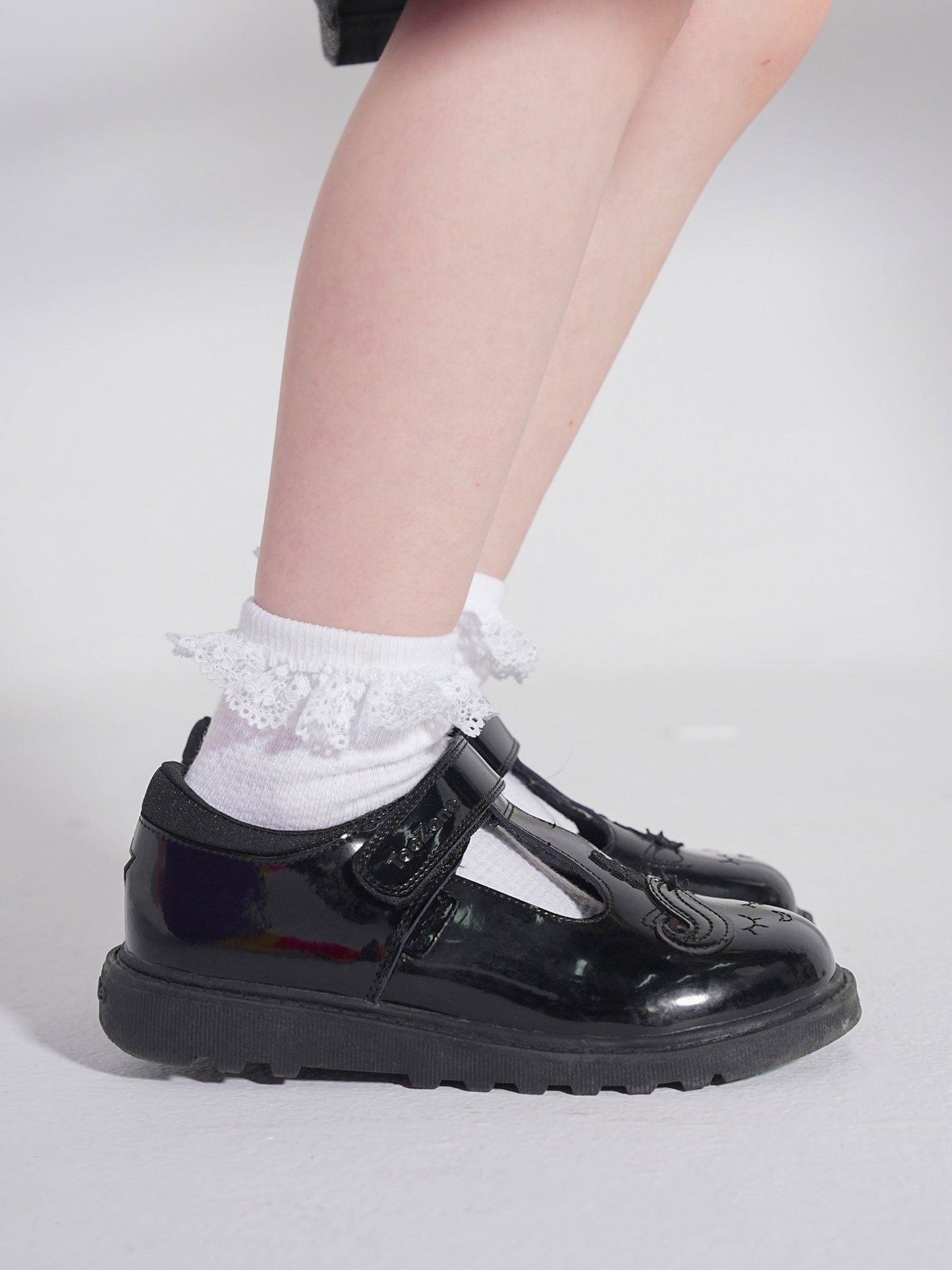 Toezone Black Matilda Patent Leather Unicorn Rip Tape School Shoes image 3