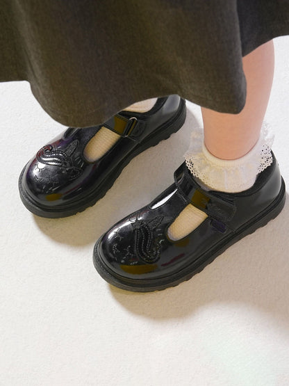 Toezone Black Matilda Patent Leather Unicorn Rip Tape School Shoes image 4