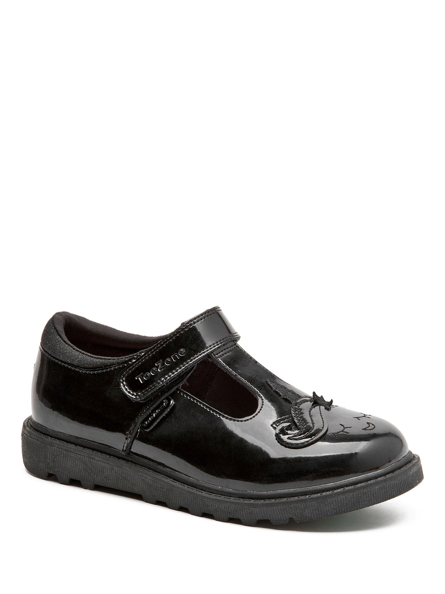 Toezone Black Matilda Patent Leather Unicorn Rip Tape School Shoes image 6