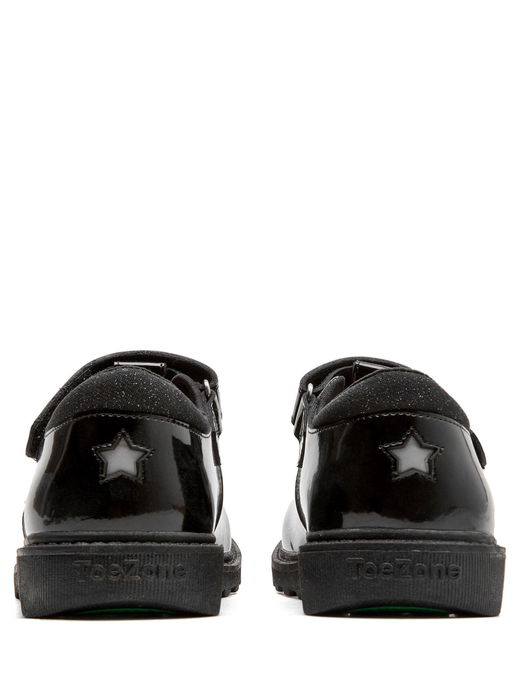 Toezone Black Matilda Patent Leather Unicorn Rip Tape School Shoes image 9