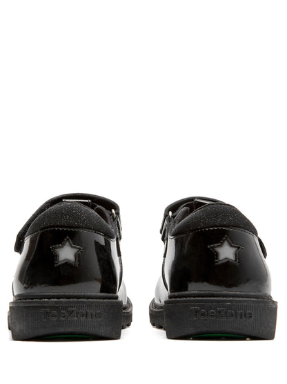 Toezone Black Matilda Patent Leather Unicorn Rip Tape School Shoes image 9