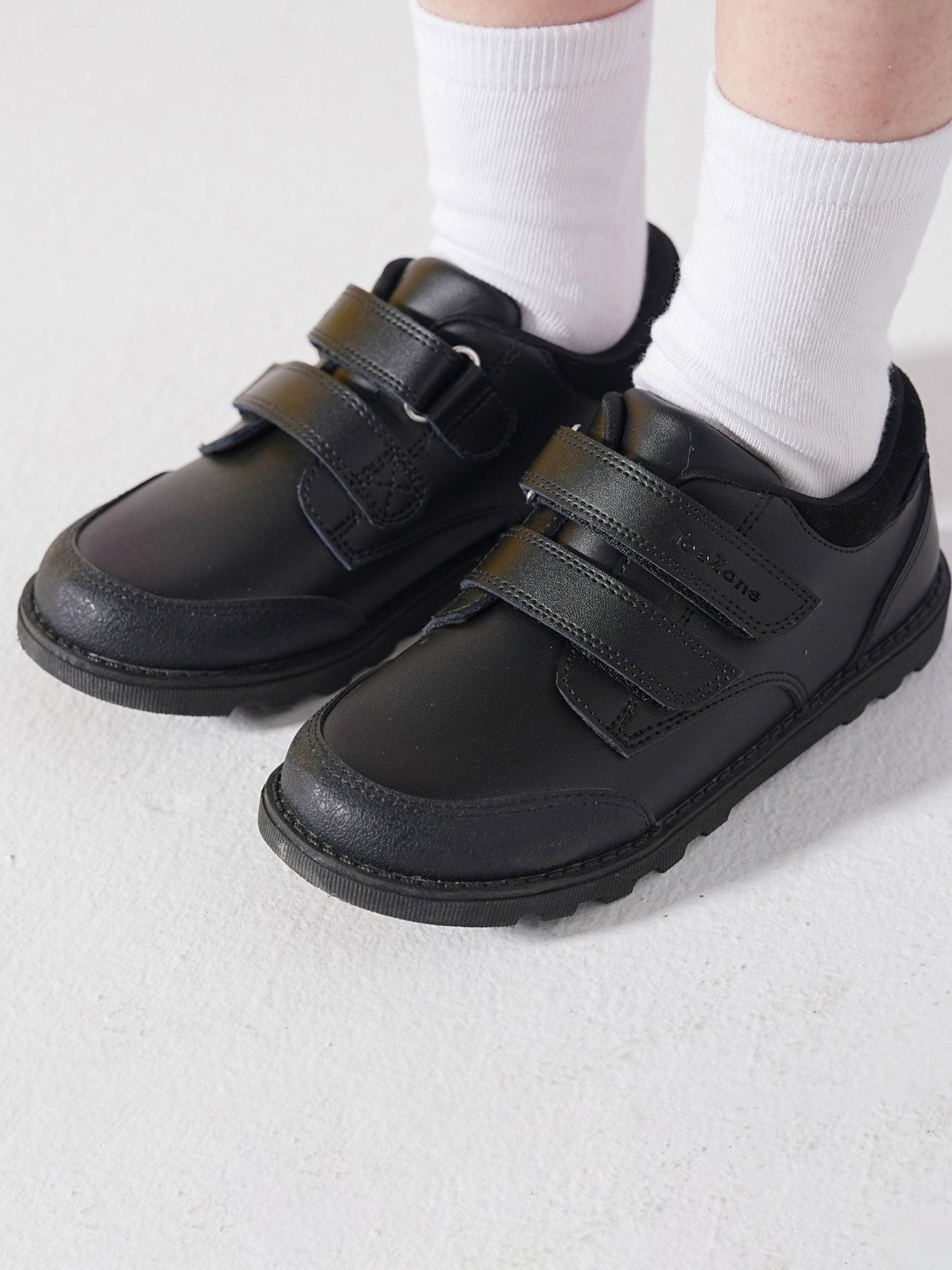 Toezone Black Tracer Classic Double Rip Tape Leather School Shoes image 3