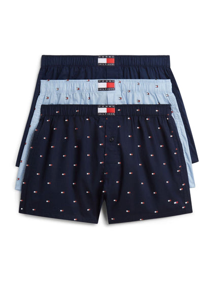 Dsiney Kidz - Tommy Hilfiger Blue Heritage Print Woven Boxer Shorts 3 Pack image 1