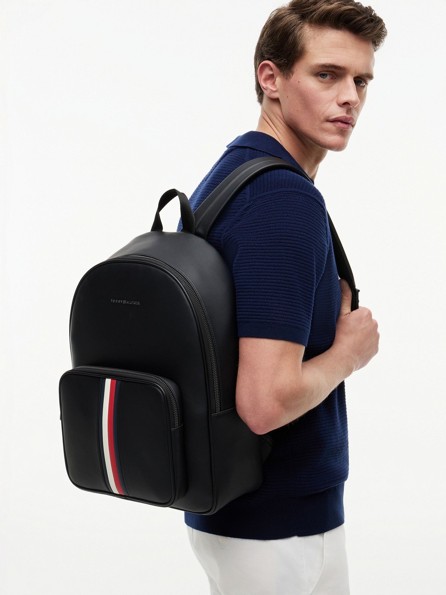 Tommy Hilfiger Black Signature Tape Logo Dome Backpack image 1