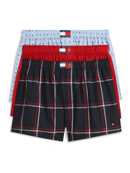 Dsiney Kidz - Tommy Hilfiger Red Heritage Print Woven Boxer Shorts 3 Pack image 1