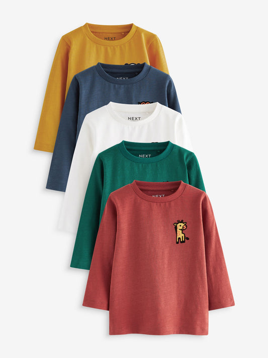 Multi Animal Long Sleeve T-Shirts 5 Pack (3mths-7yrs) image 1