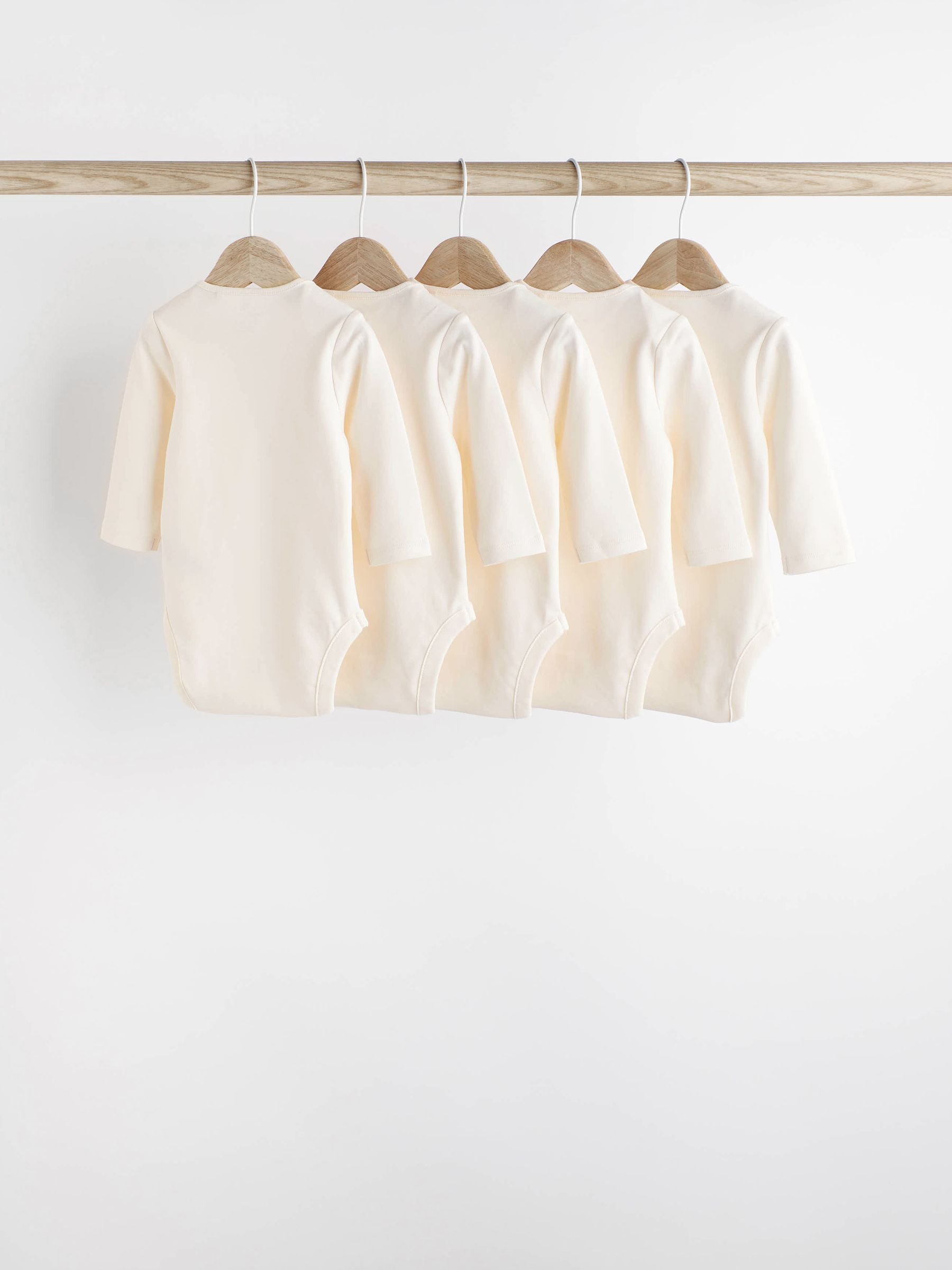 Cream Essential Baby Long Sleeve Bodysuits 5 Pack image 2