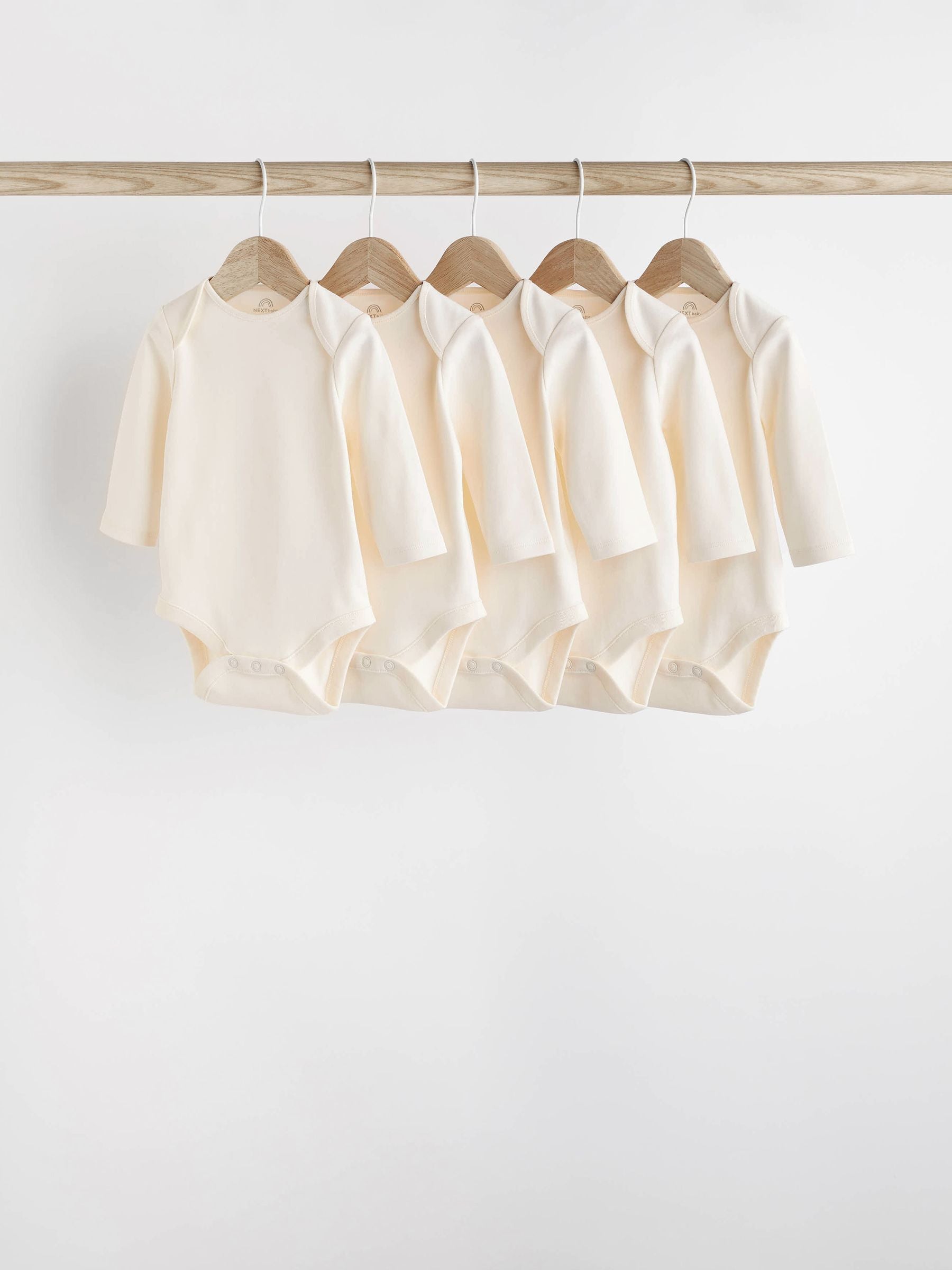Cream Essential Baby Long Sleeve Bodysuits 5 Pack image 1