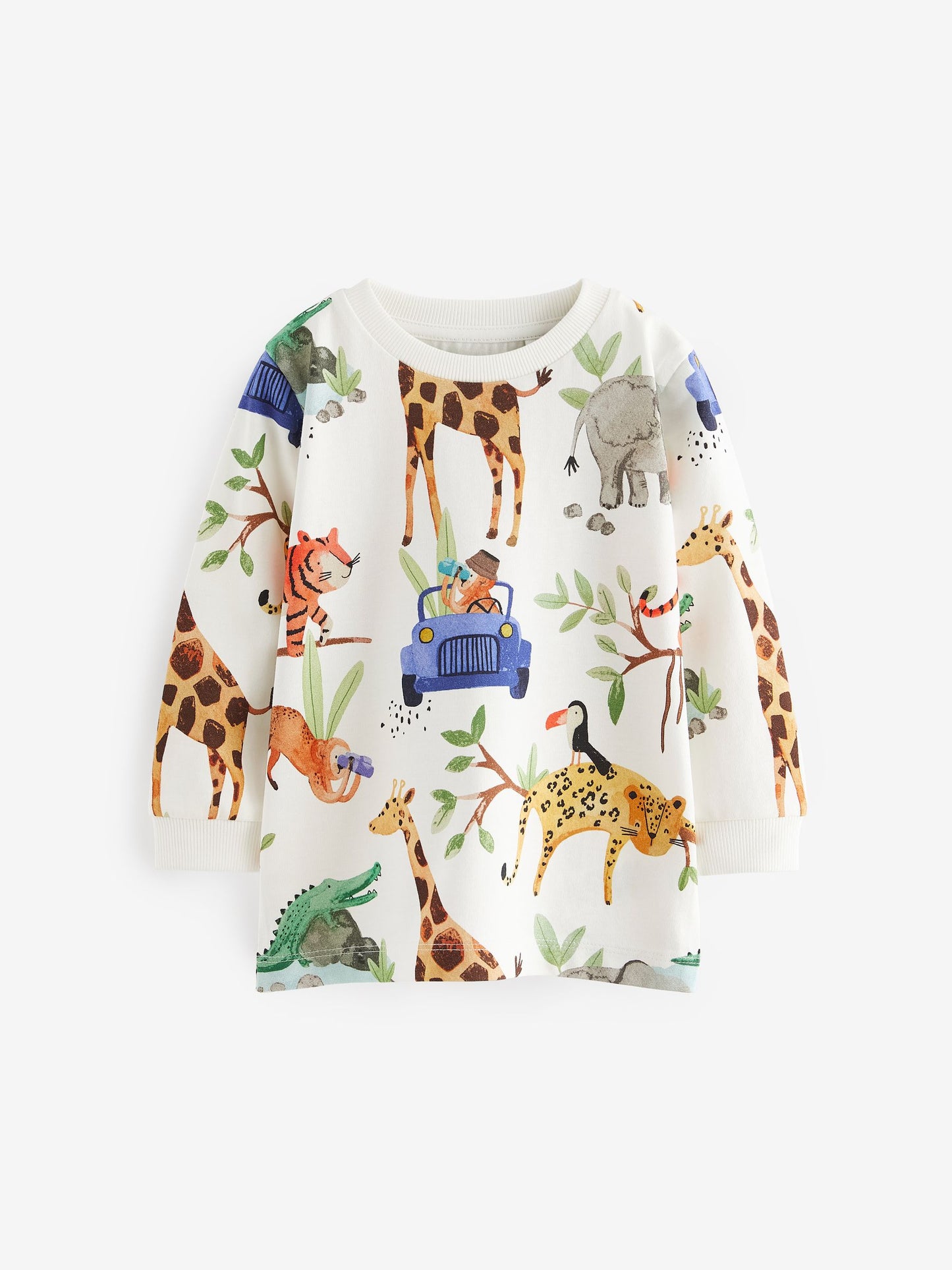Blue/Yellow Safari Long Sleeve Animal Print Character T-Shirts 3 Pack (3mths-7yrs) image 2