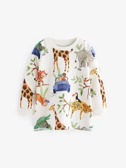 Blue/Yellow Safari Long Sleeve Animal Print Character T-Shirts 3 Pack (3mths-7yrs) image 2