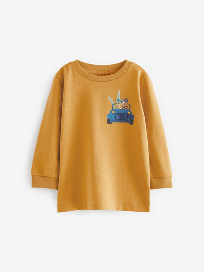 Blue/Yellow Safari Long Sleeve Animal Print Character T-Shirts 3 Pack (3mths-7yrs) image 3