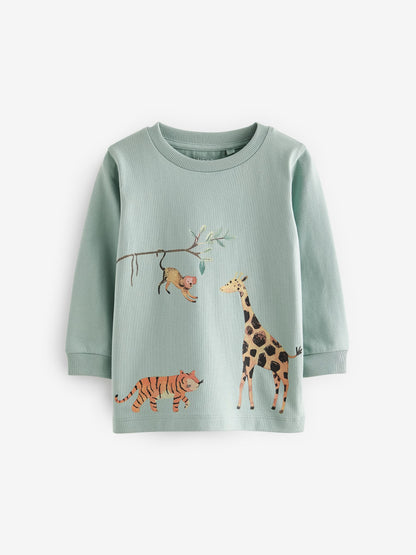 Blue/Yellow Safari Long Sleeve Animal Print Character T-Shirts 3 Pack (3mths-7yrs) image 4