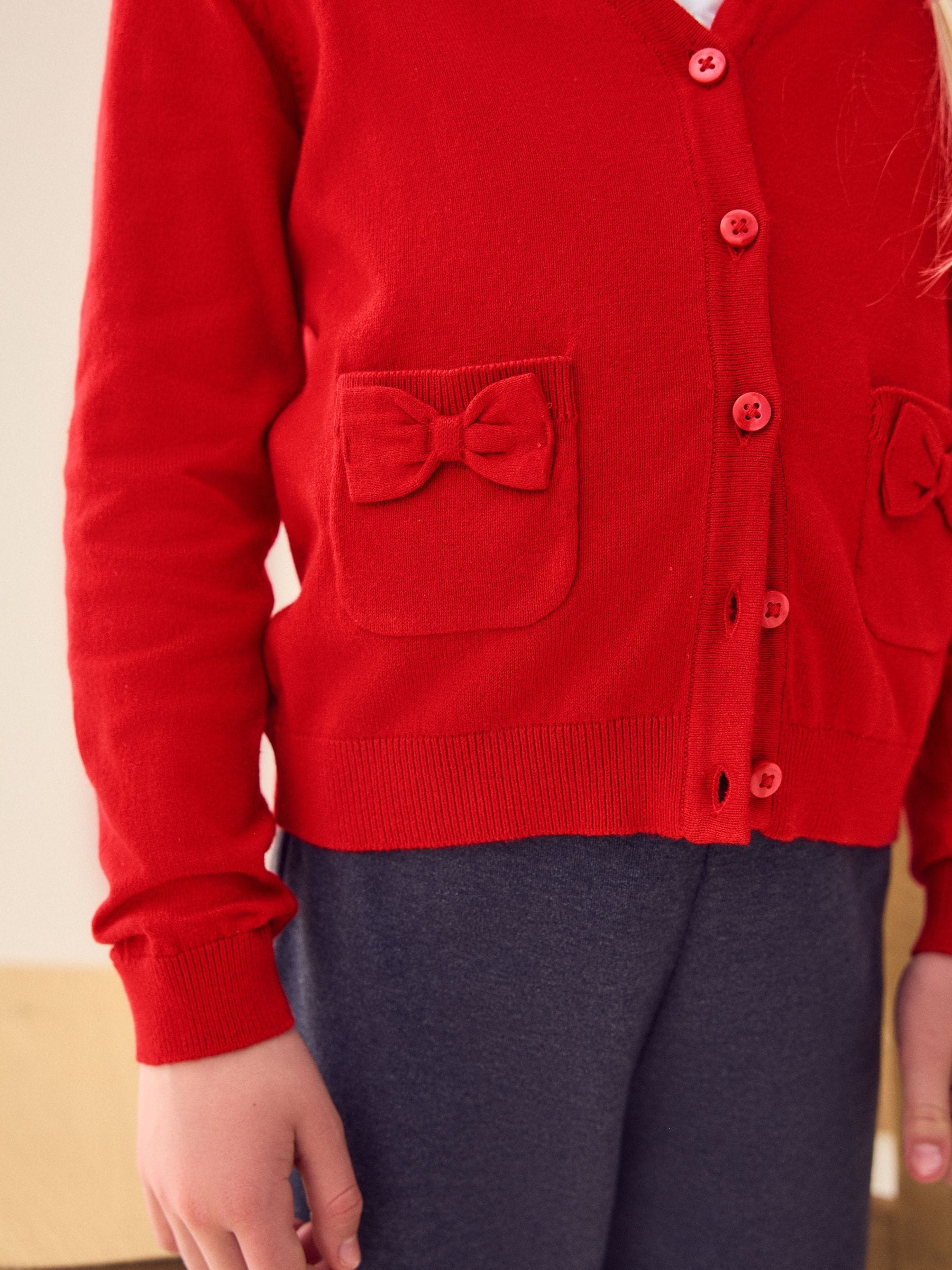Dsiney Kidz - Red Cotton Rich Bow Pocket School Cardigan (3-16yrs) image 6