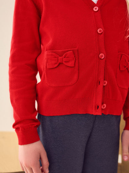 Dsiney Kidz - Red Cotton Rich Bow Pocket School Cardigan (3-16yrs) image 6