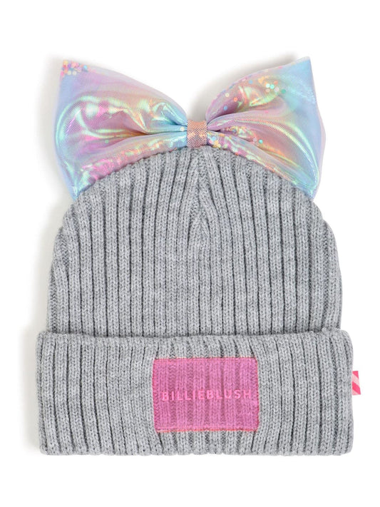 Dsiney Kidz - Billieblush Grey Beanie With Iridescent Bow With Confettis image 1
