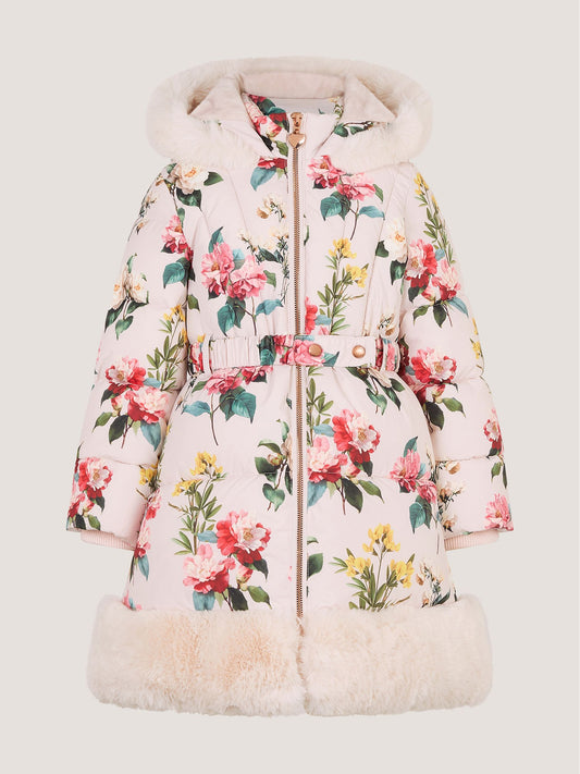 Monsoon Cream Botanical Print Faux Fur Hood Coat - image 2