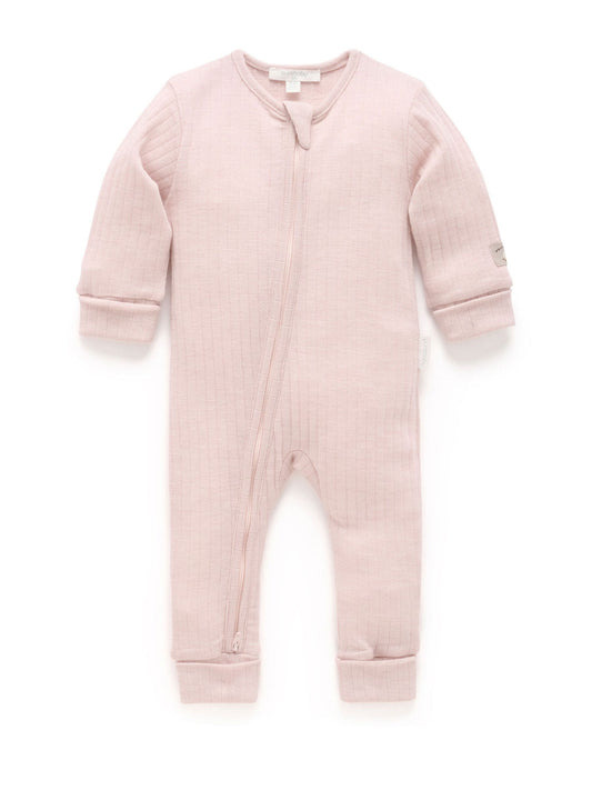Purebaby Pink Merino Knit Footless Zip Sleepsuit - image 1
