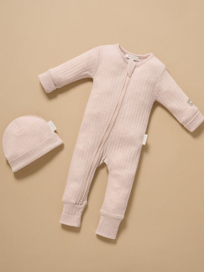 Purebaby Pink Merino Knit Footless Zip Sleepsuit - image 2