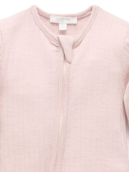 Purebaby Pink Merino Knit Footless Zip Sleepsuit - image 5