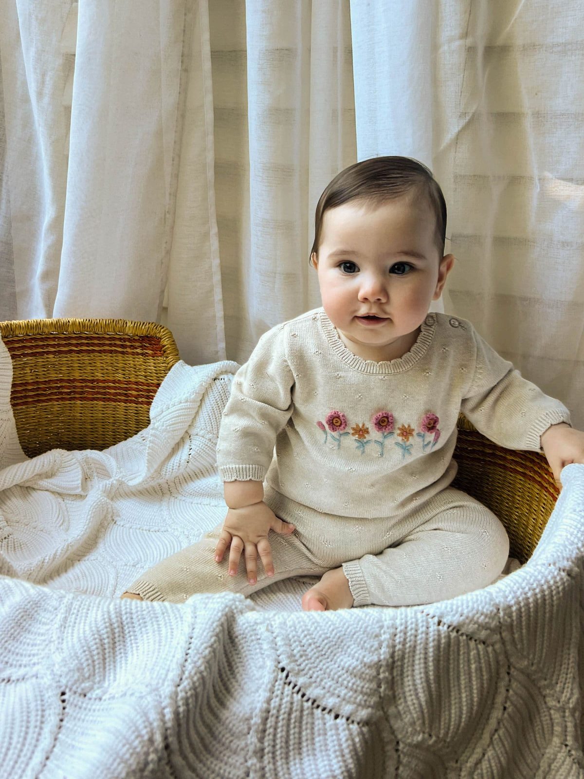 Purebaby Natural Scalloped Knit Floral Jumper & Leggings Set - image 1