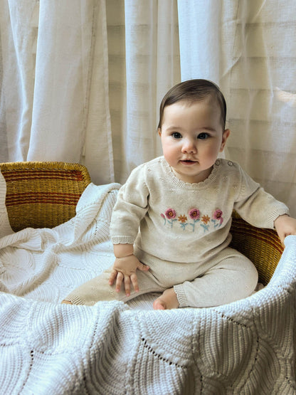 Purebaby Natural Scalloped Knit Floral Jumper & Leggings Set - image 1