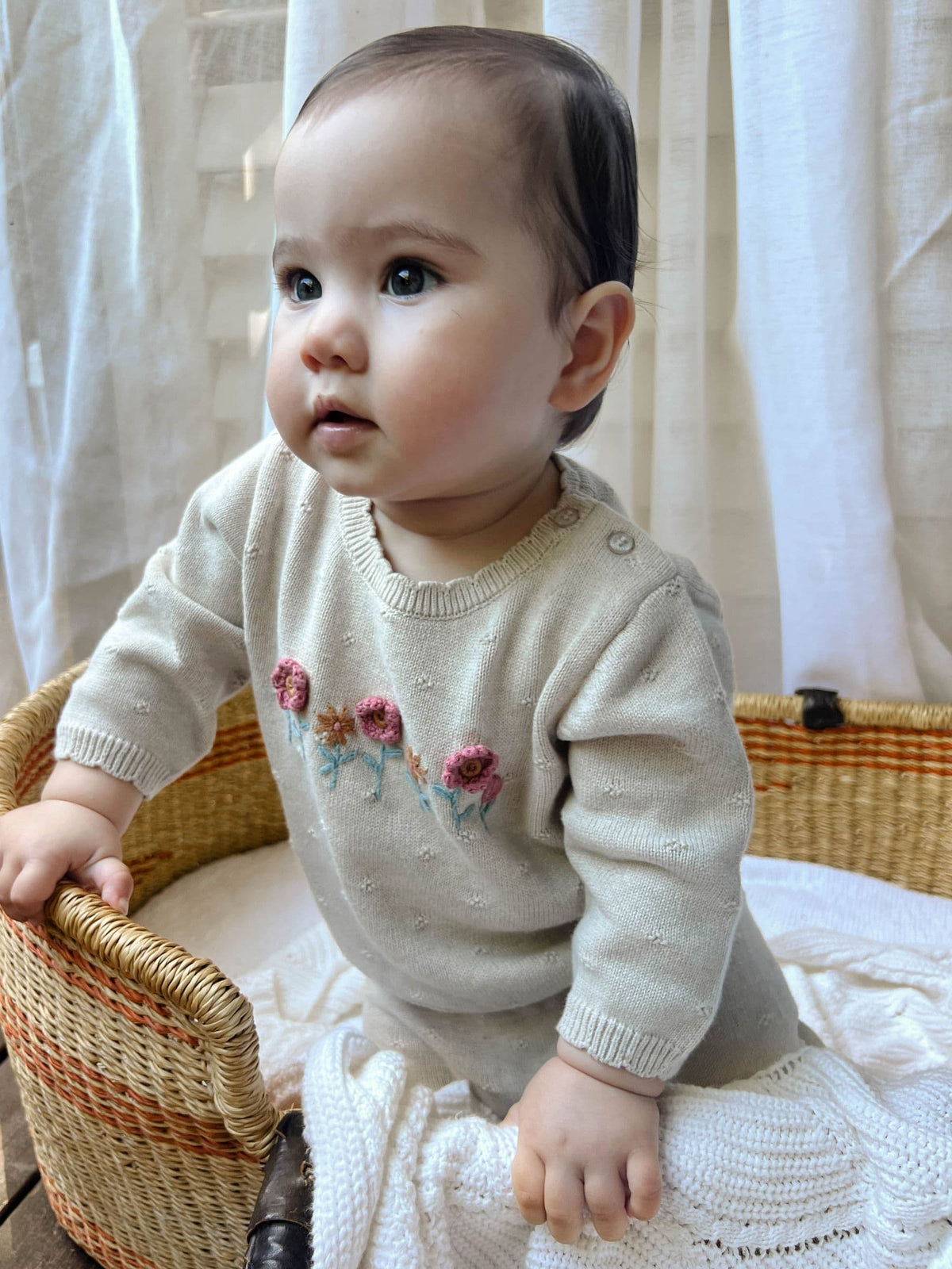 Purebaby Natural Scalloped Knit Floral Jumper & Leggings Set - image 2