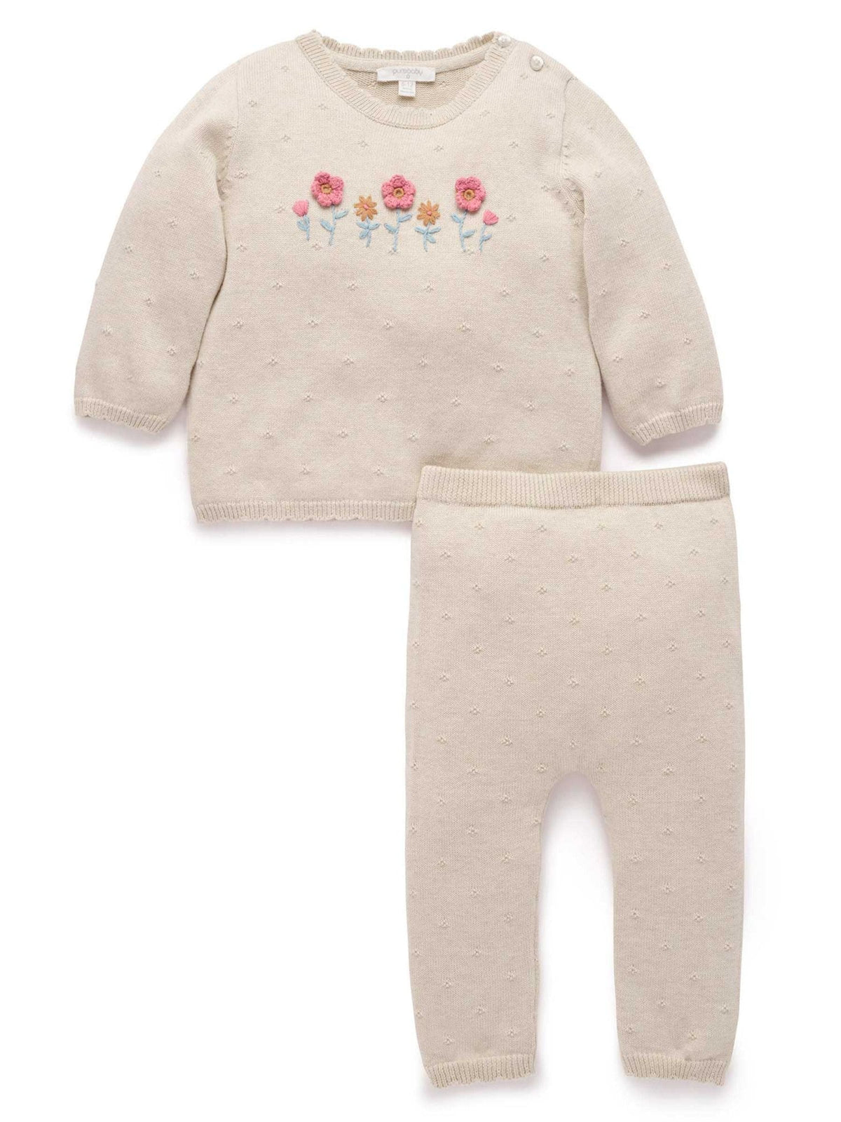 Purebaby Natural Scalloped Knit Floral Jumper & Leggings Set - image 3