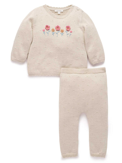 Purebaby Natural Scalloped Knit Floral Jumper & Leggings Set - image 3