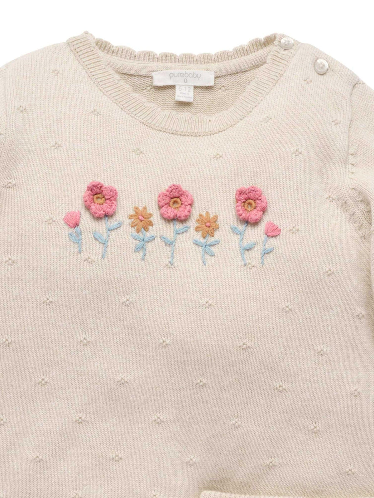 Purebaby Natural Scalloped Knit Floral Jumper & Leggings Set - image 4