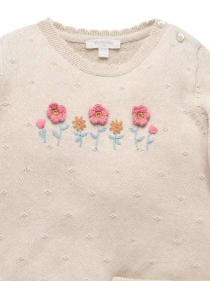 Purebaby Natural Scalloped Knit Floral Jumper & Leggings Set - image 4