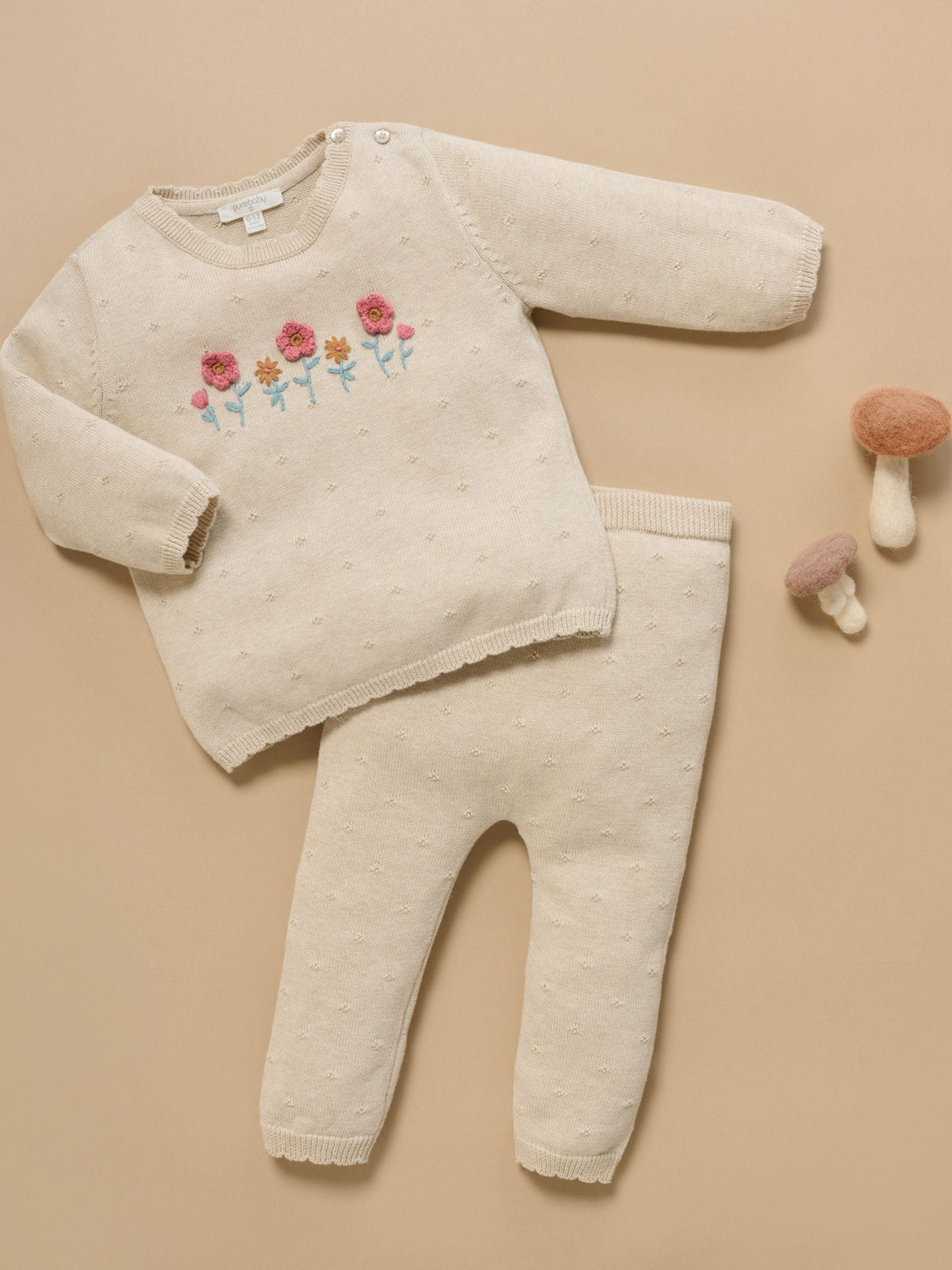 Purebaby Natural Scalloped Knit Floral Jumper & Leggings Set - image 7