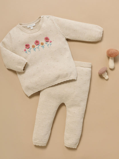 Purebaby Natural Scalloped Knit Floral Jumper & Leggings Set - image 7