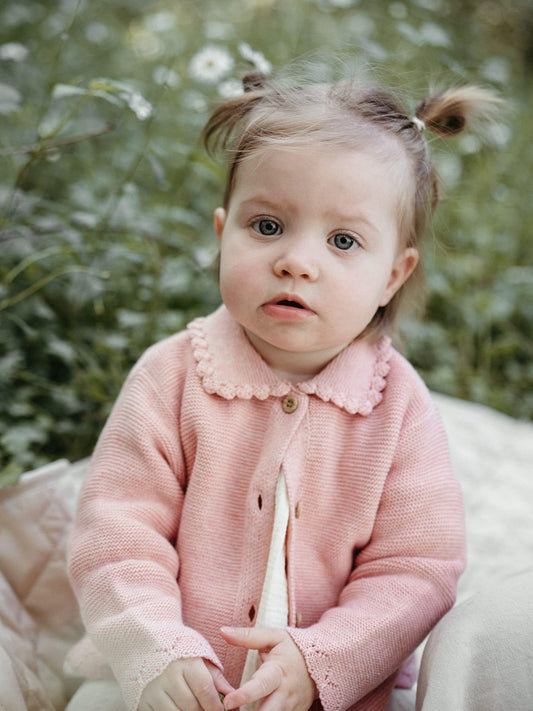 Purebaby Pink Crochet Collar Button Up Knit Cardigan - image 1