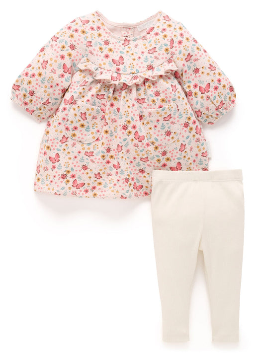 Purebaby Pink Cosy Floral Print Long Sleeve Dress & Leggings Set - image 1