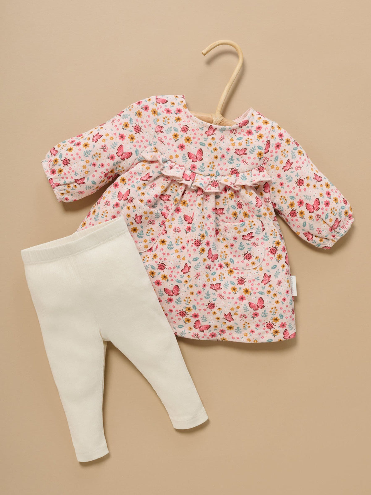 Purebaby Pink Cosy Floral Print Long Sleeve Dress & Leggings Set - image 2