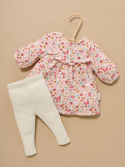 Purebaby Pink Cosy Floral Print Long Sleeve Dress & Leggings Set - image 2
