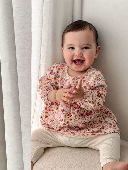 Purebaby Pink Cosy Floral Print Long Sleeve Dress & Leggings Set - image 3