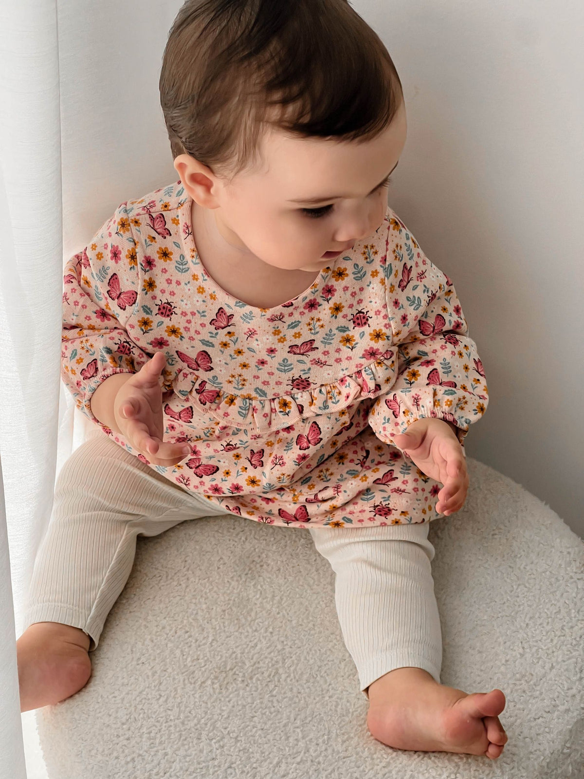 Purebaby Pink Cosy Floral Print Long Sleeve Dress & Leggings Set - image 4