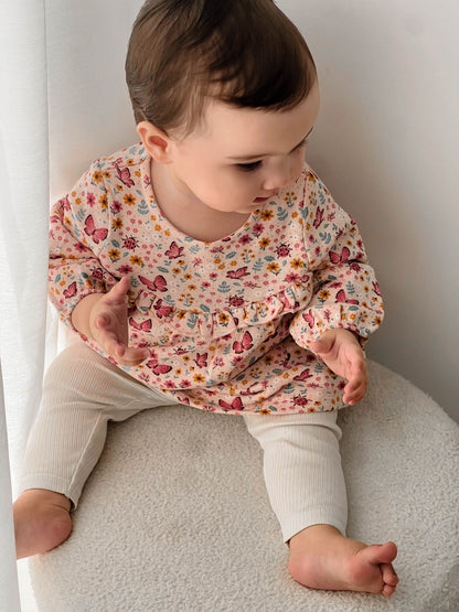 Purebaby Pink Cosy Floral Print Long Sleeve Dress & Leggings Set - image 4